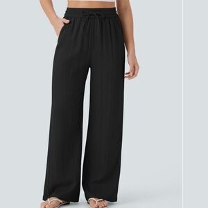 HALARA Black Wide-Leg casual Linen like Pants Large Tall NWT